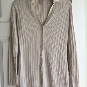H&M Cream Ribbed Button-Up Cardigan